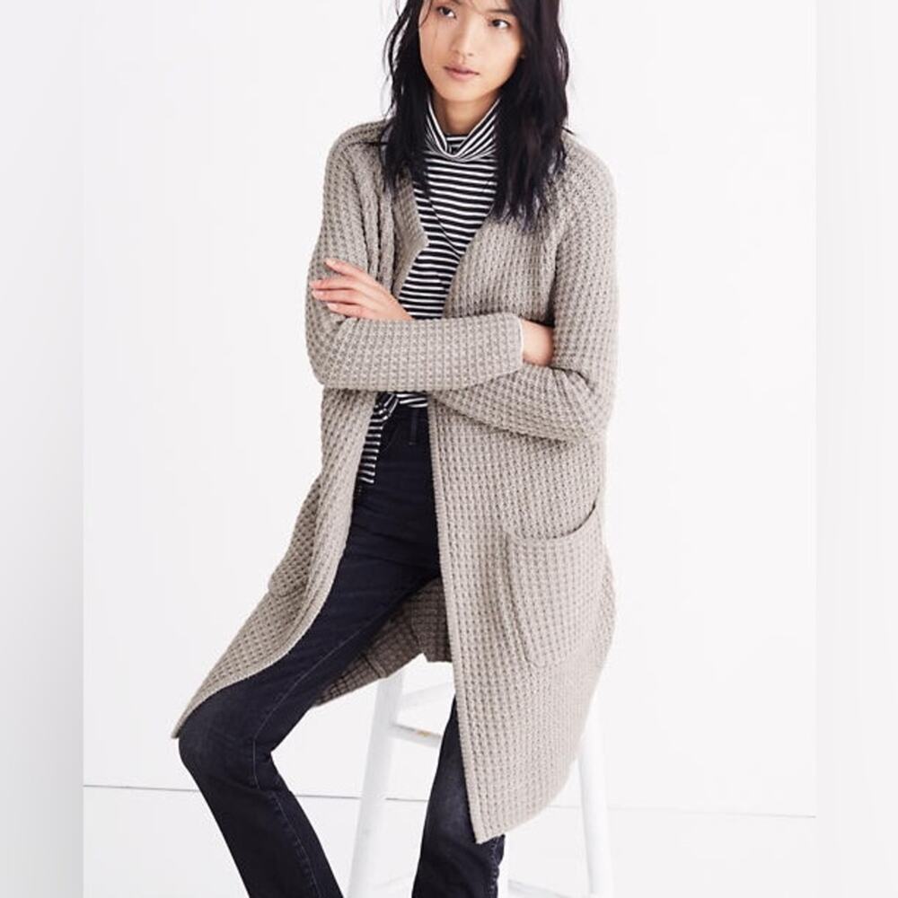 Madewell Wafflestitch Gray Sweater Coat Cardigan Size Small